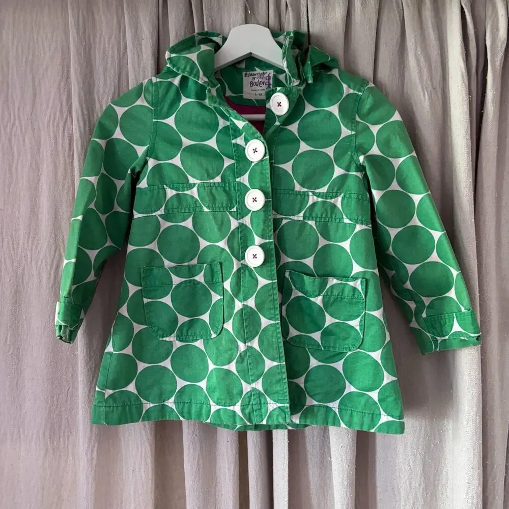 Classic Mini Boden‎ Girls Polka Dot Hooded Jacket 5-6Y Green White Cotton